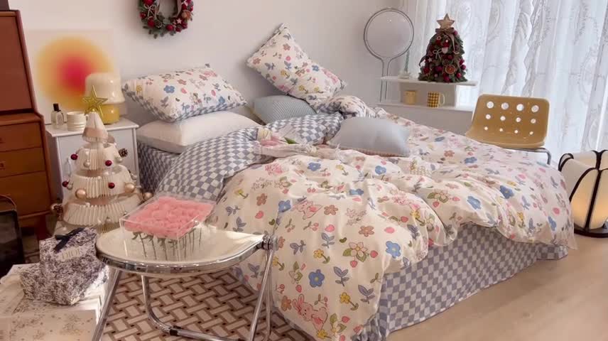 91家纺网 家纺一手货源 找家纺 昔可家纺 2022新款13372普通款四件套 花花兔宝白