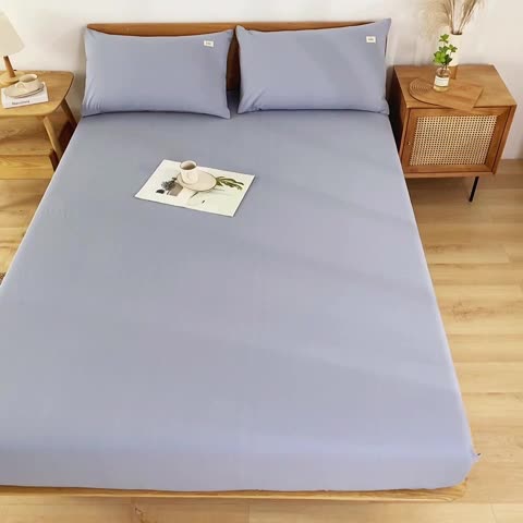 91家纺网 家纺一手货源 找家纺 蓝巢家纺 2022新款全棉色织水洗棉单床笠 湖蓝