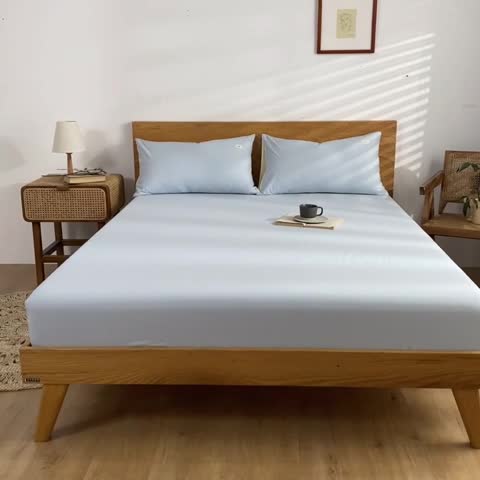 91家纺网 家纺一手货源 找家纺 蓝巢家纺 2022新款全棉色织水洗棉单床笠 天空蓝