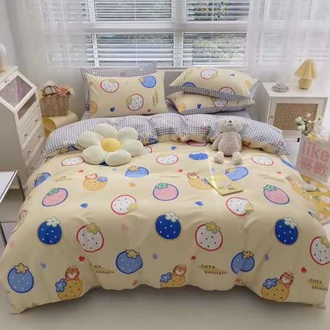 91家纺网 家纺一手货源 找家纺 曼之夏 2022新款全棉清新印花单被套 果仔跳跳虎