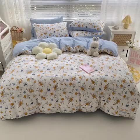 91家纺网 家纺一手货源 找家纺 曼之夏 2022新款全棉清新印花单被套 萌萌兔