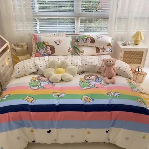 91家纺网 家纺一手货源 找家纺 曼之夏 2022新款全棉清新印花单被套 游园会