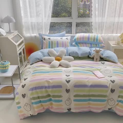 91家纺网 家纺一手货源 找家纺 曼之夏 2022新款全棉清新印花单被套 彩虹乐园