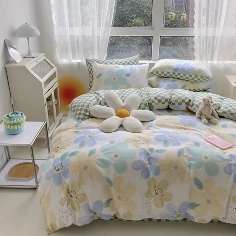 91家纺网 家纺一手货源 找家纺 曼之夏 2022新款全棉清新印花单被套 春夏