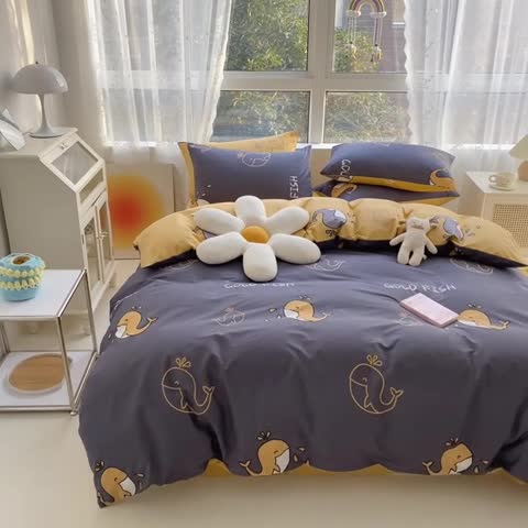 91家纺网 家纺一手货源 找家纺 曼之夏 2022新款全棉清新印花单被套 蓝鲸