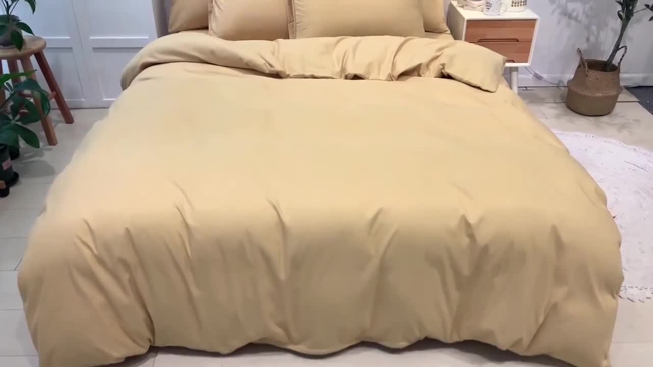 91家纺网 家纺一手货源 找家纺 蓝淋家纺 2022新款纯色双拼四件套 浅驼色