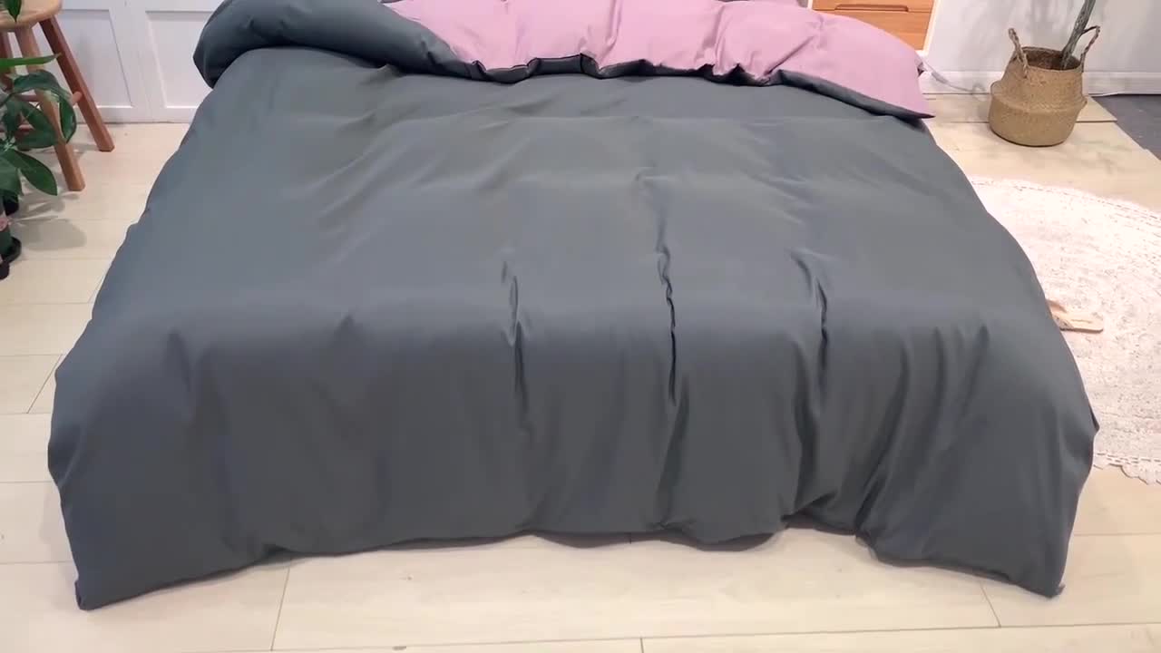 91家纺网 家纺一手货源 找家纺 蓝淋家纺 2022新款纯色双拼四件套 深灰咖