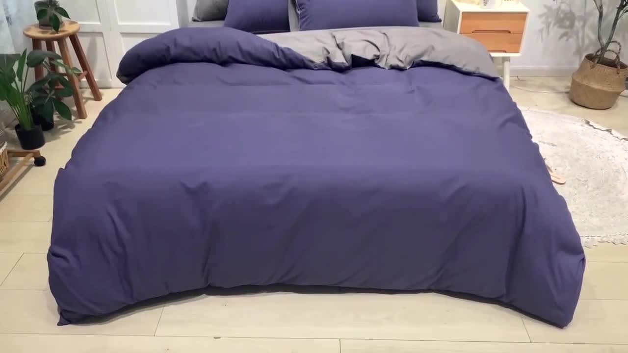 91家纺网 家纺一手货源 找家纺 蓝淋家纺 2022新款纯色双拼四件套 深色青+浅灰