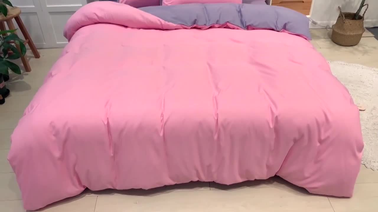 91家纺网 家纺一手货源 找家纺 蓝淋家纺 2022新款纯色双拼四件套 新玉色+浅灰