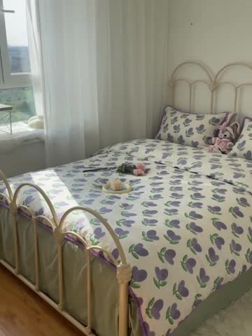 91家纺网 家纺一手货源 找家纺 千朵 2022新款全棉双层纱布四件套 紫苏叶