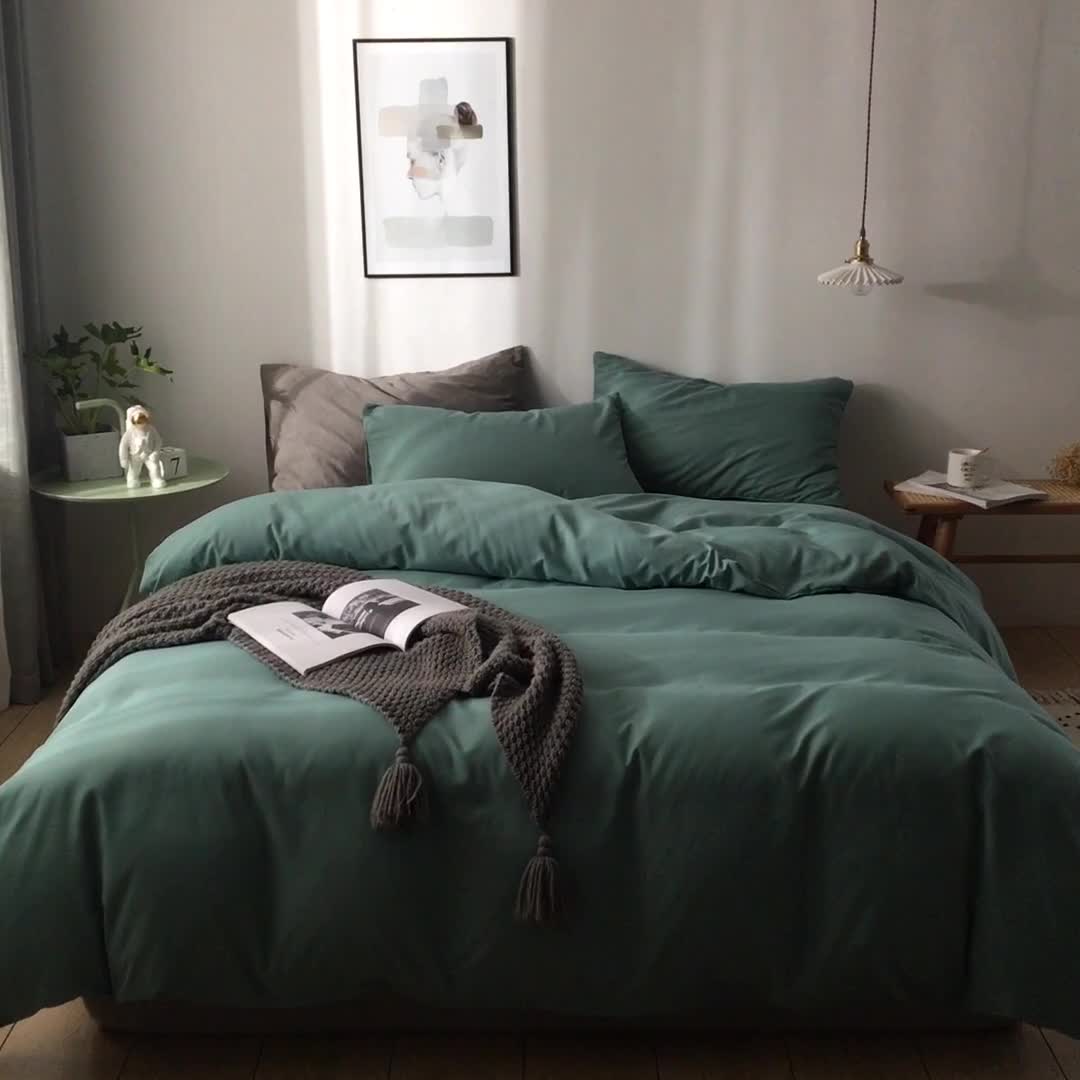 91家纺网 家纺一手货源 找家纺 蓝淋家纺 2022新款活性磨毛单品被套 豆绿