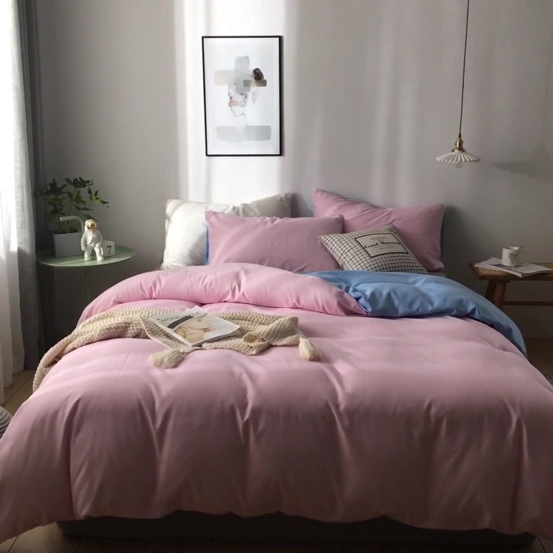 91家纺网 家纺一手货源 找家纺 蓝淋家纺 2022新款活性磨毛单品被套 粉色蓝