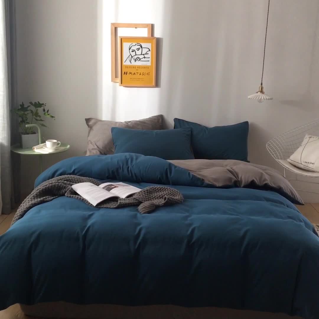 91家纺网 家纺一手货源 找家纺 蓝淋家纺 2022新款活性磨毛单品被套 蓝灰