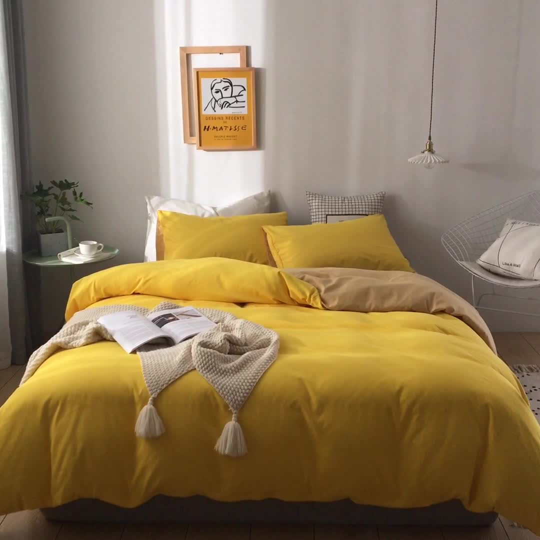 91家纺网 家纺一手货源 找家纺 蓝淋家纺 2022新款活性磨毛单品被套 杏黄+浅驼