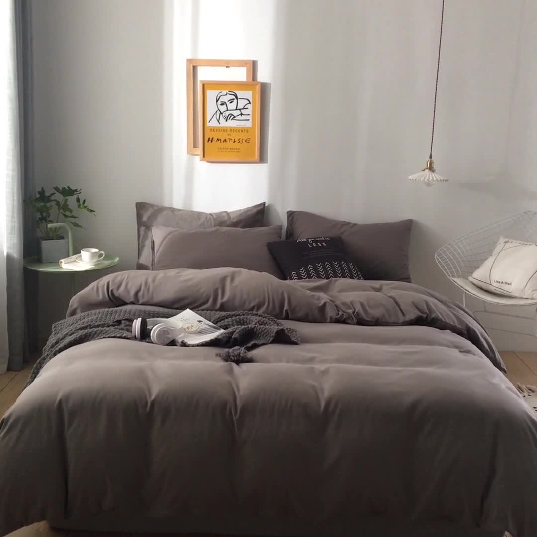 91家纺网 家纺一手货源 找家纺 蓝淋家纺 2022新款活性磨毛单品被套 银灰