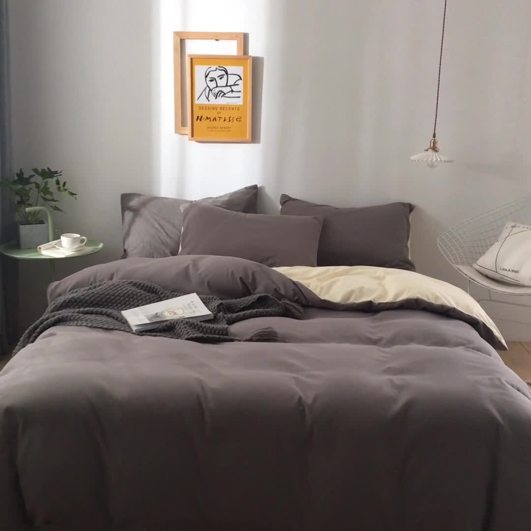 91家纺网 家纺一手货源 找家纺 蓝淋家纺 2022新款活性磨毛单品被套 银灰米