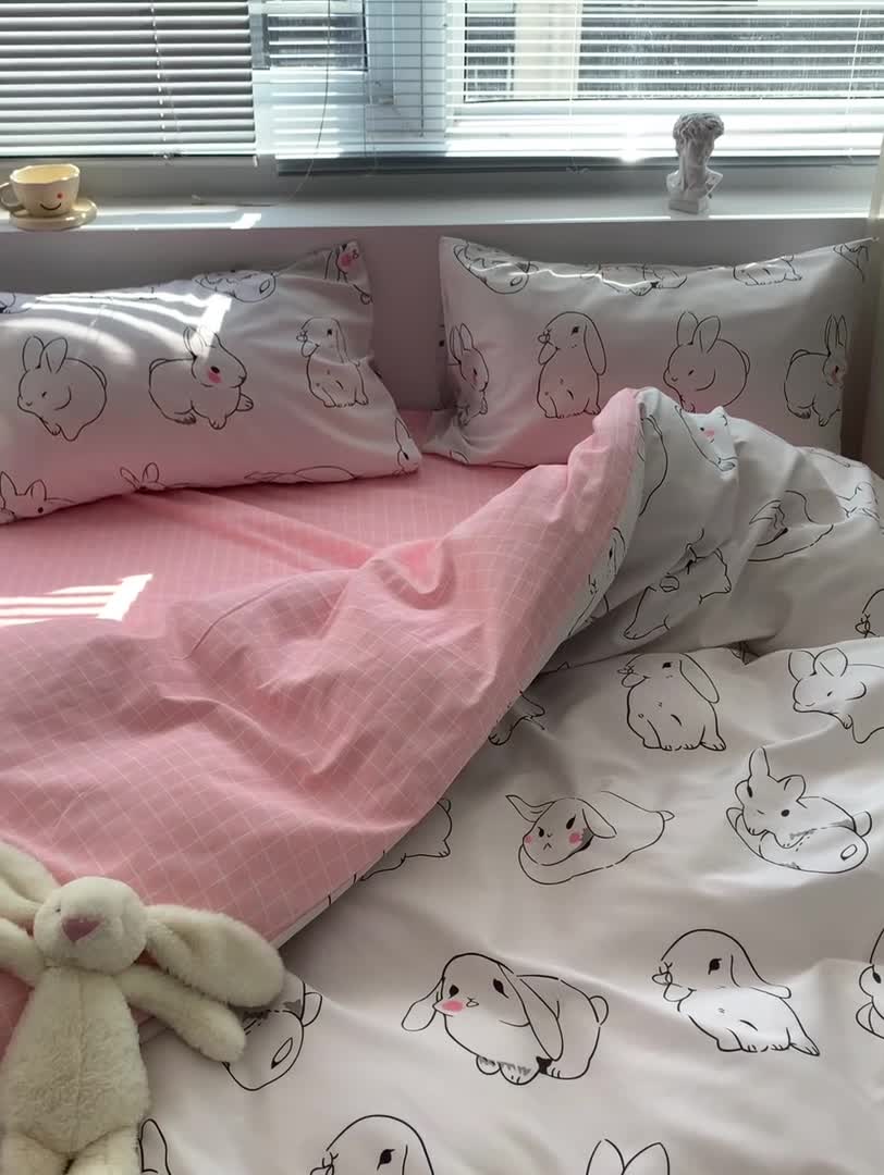 91家纺网 家纺一手货源 找家纺 怡家居 2022春季新款全棉四件套 大白兔