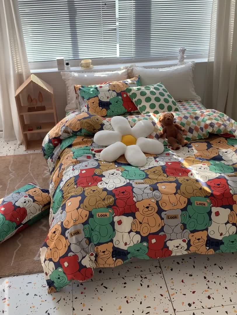 91家纺网 家纺一手货源 找家纺 怡家居 2022春季新款全棉四件套 玛卡龙