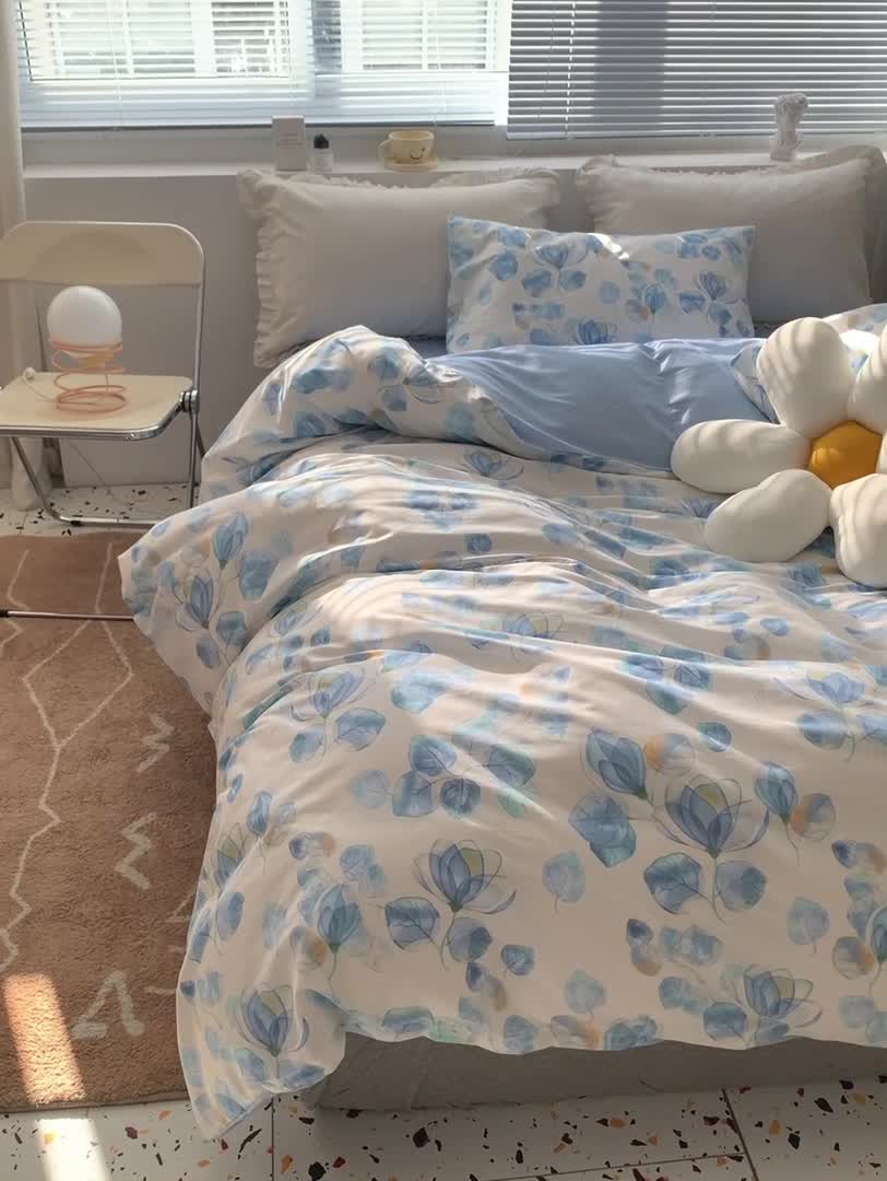 91家纺网 家纺一手货源 找家纺 怡家居 2022春季新款全棉四件套 秋水伊人