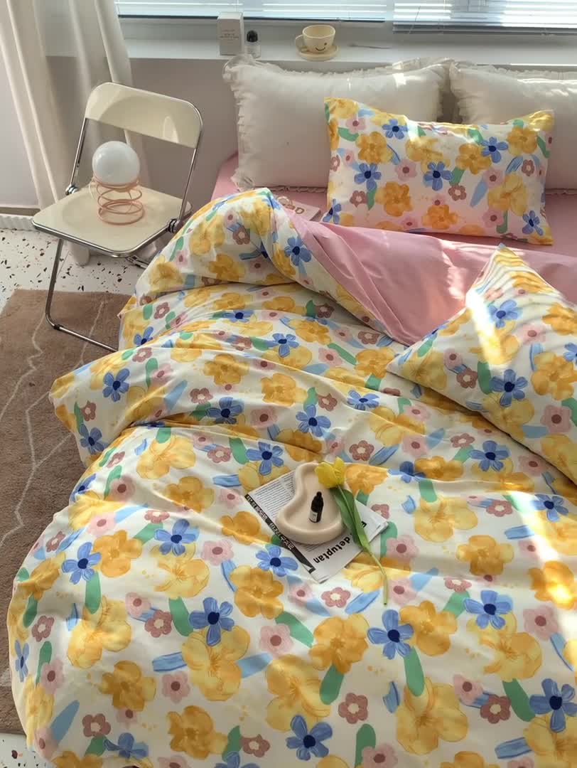 91家纺网 家纺一手货源 找家纺 怡家居 2022春季新款全棉四件套 幸运花