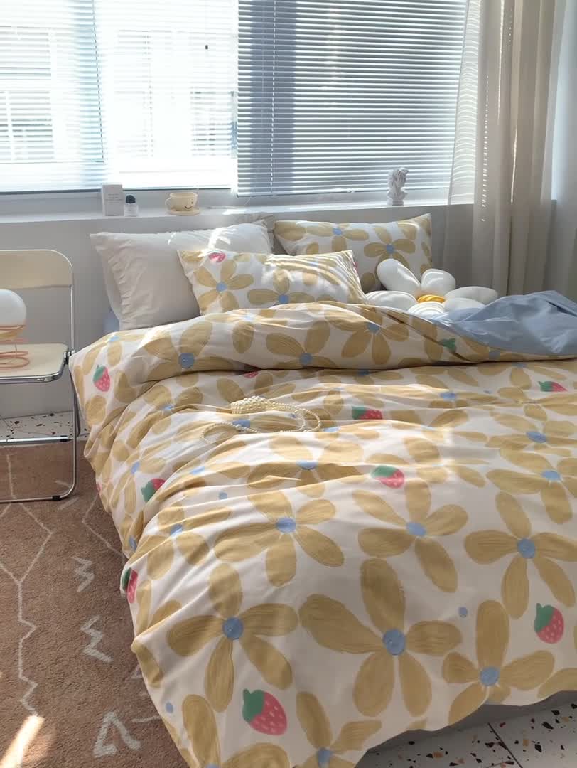 91家纺网 家纺一手货源 找家纺 怡家居 2022春季新款全棉四件套 太阳花