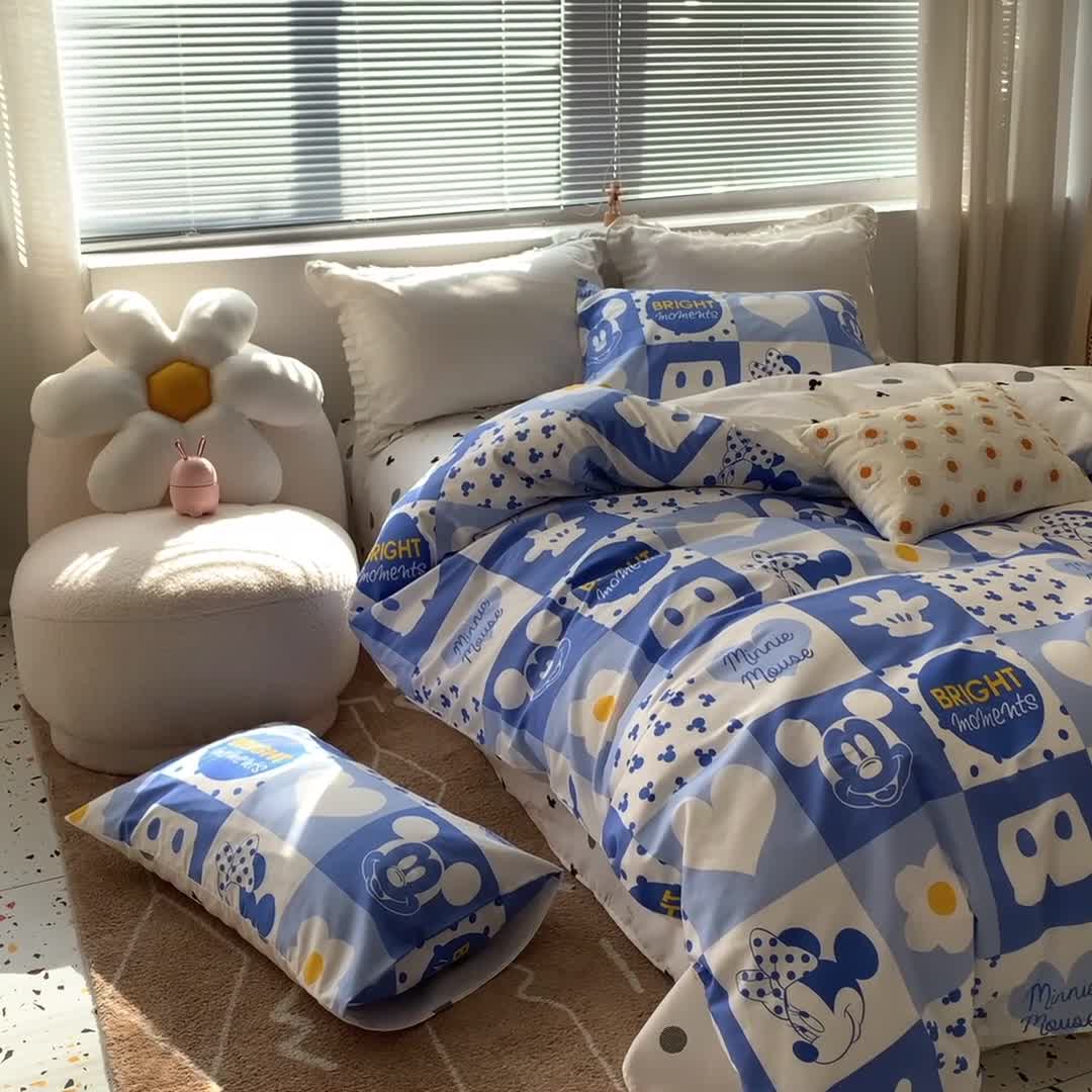 91家纺网 家纺一手货源 找家纺 怡家居 2022春季新款全棉四件套 可爱米奇