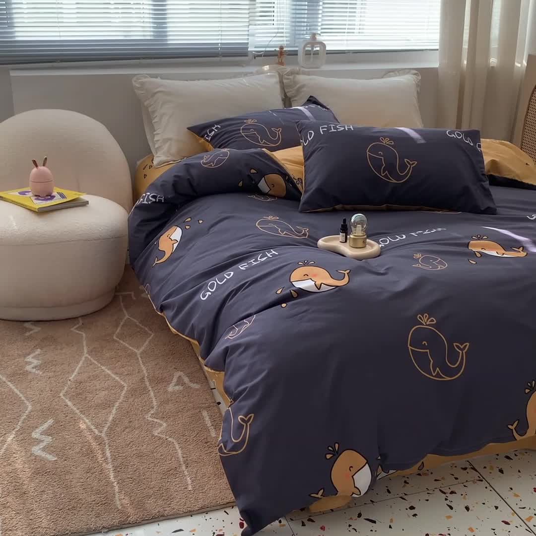 91家纺网 家纺一手货源 找家纺 怡家居 2022春季新款全棉四件套 小海豚