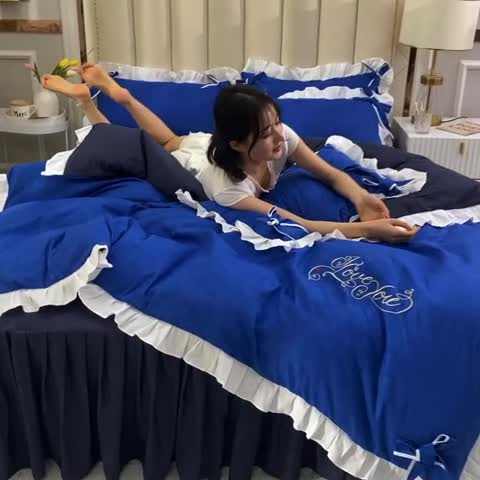 91家纺网 家纺一手货源 找家纺 (总)欧冠 2022新款潮系列爱巢款床裙款刺绣四件套