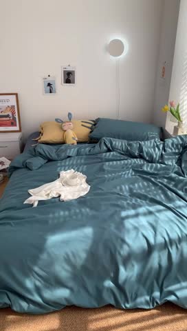 91家纺网 家纺一手货源 找家纺 曼谷新款美棉磨毛纯色系带蝴蝶结四件套月影兰浅石蓝布丁系带款