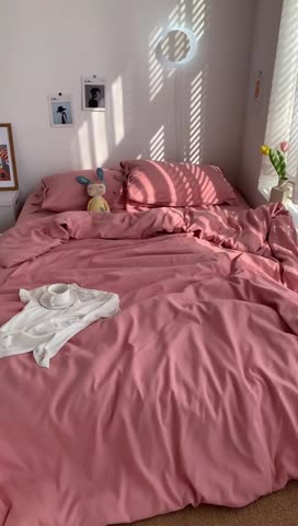 91家纺网 家纺一手货源 找家纺 曼谷家纺 新款美棉磨毛纯色系带混搭拼色蝴蝶结四件套 桃桃奶昔（系带款）