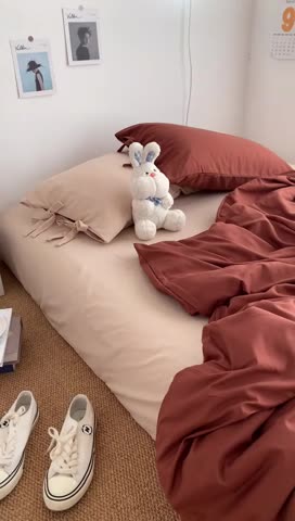 91家纺网 家纺一手货源 找家纺 曼谷家纺 新款美棉磨毛纯色系带混搭拼色蝴蝶结四件套 焦糖奶茶（系带款）