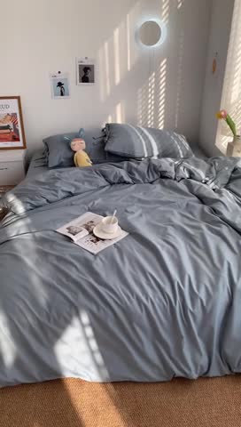 91家纺网 家纺一手货源 找家纺 曼谷家纺 新款美棉磨毛纯色系带混搭拼色蝴蝶结四件套 海盐（系带款）