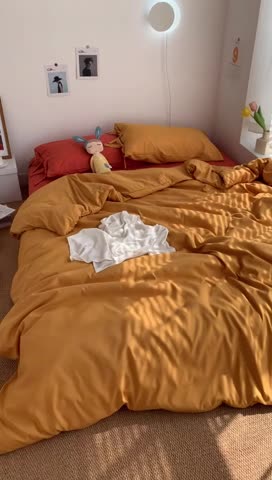 91家纺网 家纺一手货源 找家纺 曼谷家纺 新款美棉磨毛纯色系带混搭拼色蝴蝶结四件套 布丁焦糖（系带款）