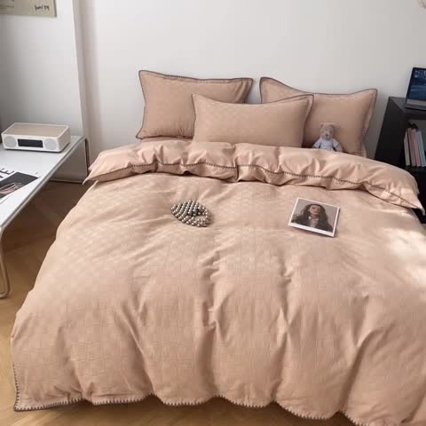 91家纺网 家纺一手货源 找家纺 金丝鸟2023新款A类60支全棉水洗棉华夫格四件套苏珊格 苏珊格驼