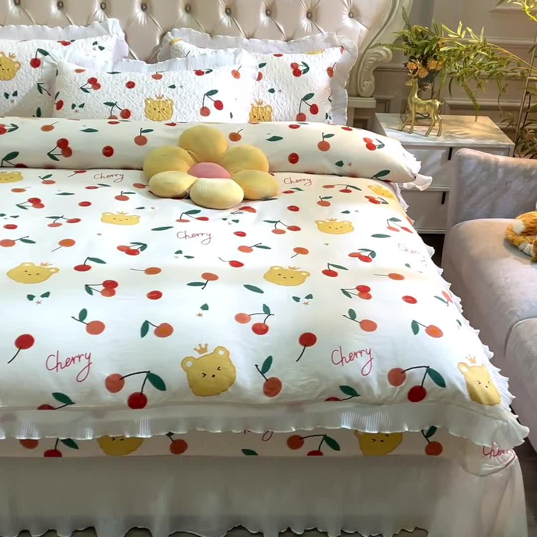 91家纺网 家纺一手货源 找家纺 宜凡家纺 2022新款全棉床盖四件套 樱桃熊