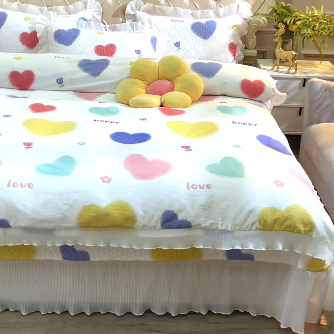 91家纺网 家纺一手货源 找家纺 宜凡家纺 2022新款全棉床盖四件套 七彩童心