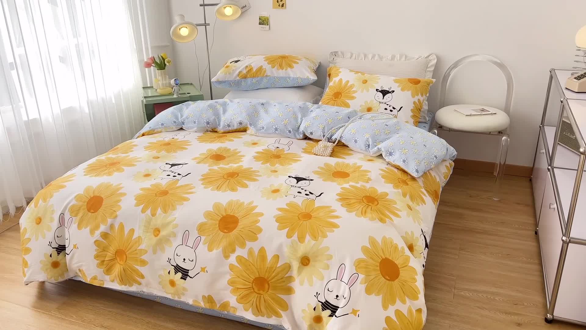 91家纺网 家纺一手货源 找家纺 梦家居 2022新款13372小清新系列全棉四件套 小鹿斑斑