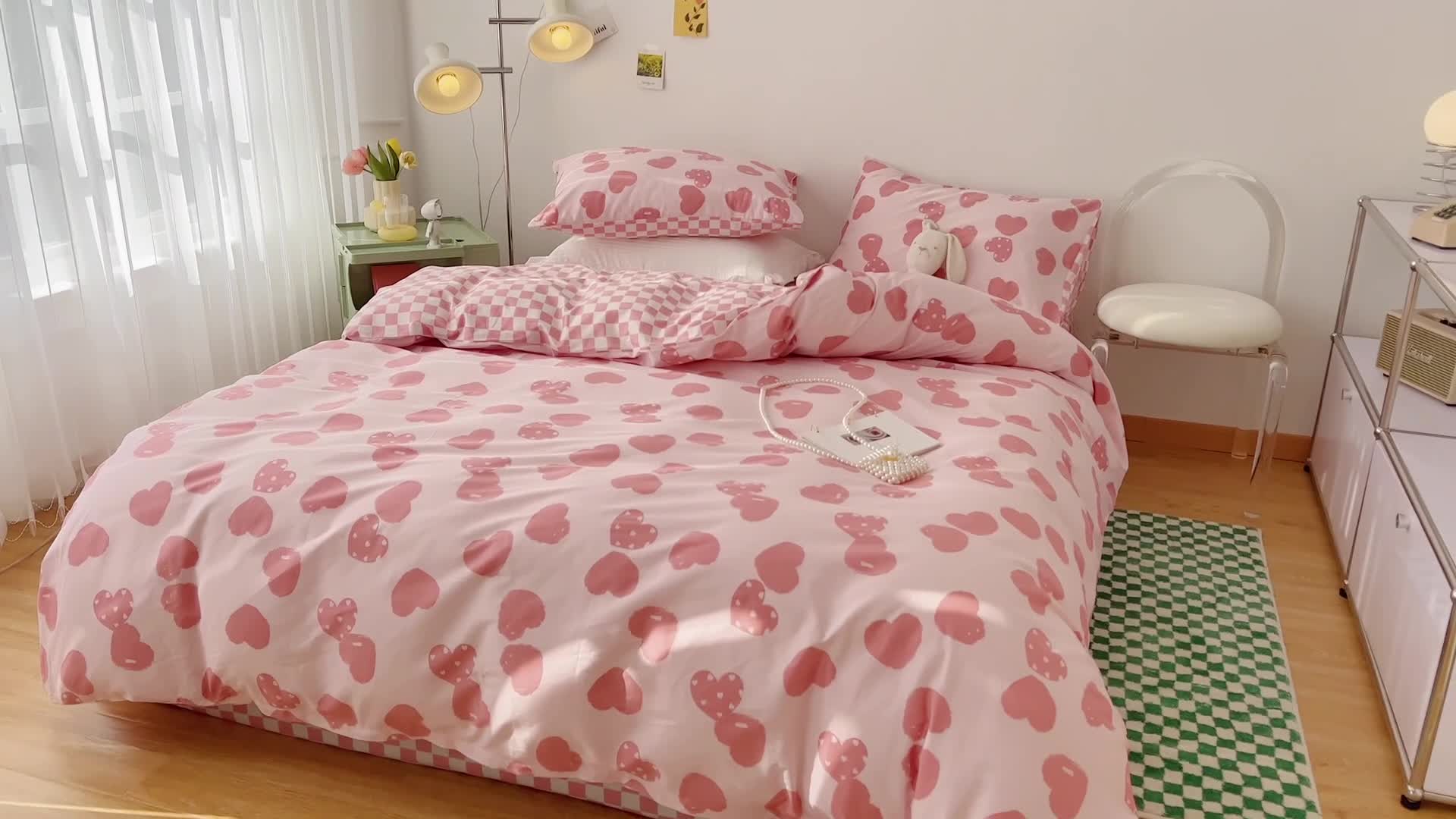 91家纺网 家纺一手货源 找家纺 梦家居 2022新款13372小清新系列全棉四件套 心情粉