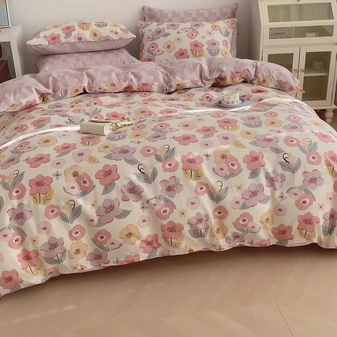 91家纺网 家纺一手货源 找家纺 沐辰 2022新款全棉13372系列印花四件套 春日浪漫