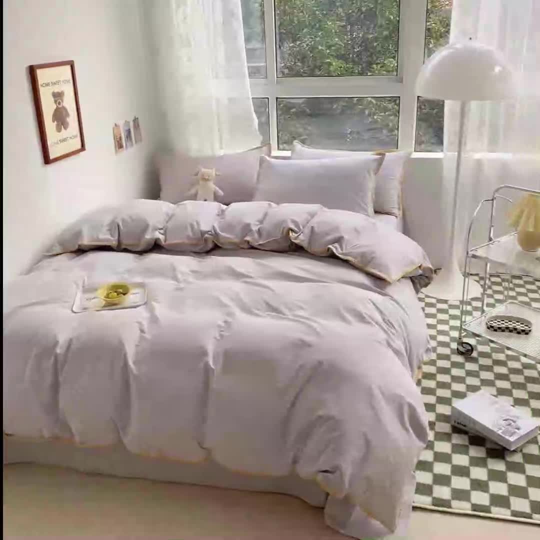 91家纺网 家纺一手货源 找家纺 泽西家纺 2022新款A类全棉水洗棉四件套 贝壳—浅灰