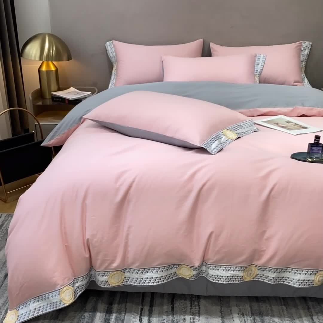 91家纺网 家纺一手货源 找家纺 安妮家居 2022新款全棉刺绣四件套-妮可 玉粉