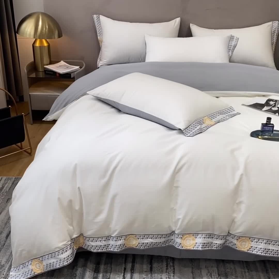 91家纺网 家纺一手货源 找家纺 安妮家居 2022新款全棉刺绣四件套-妮可 奶白