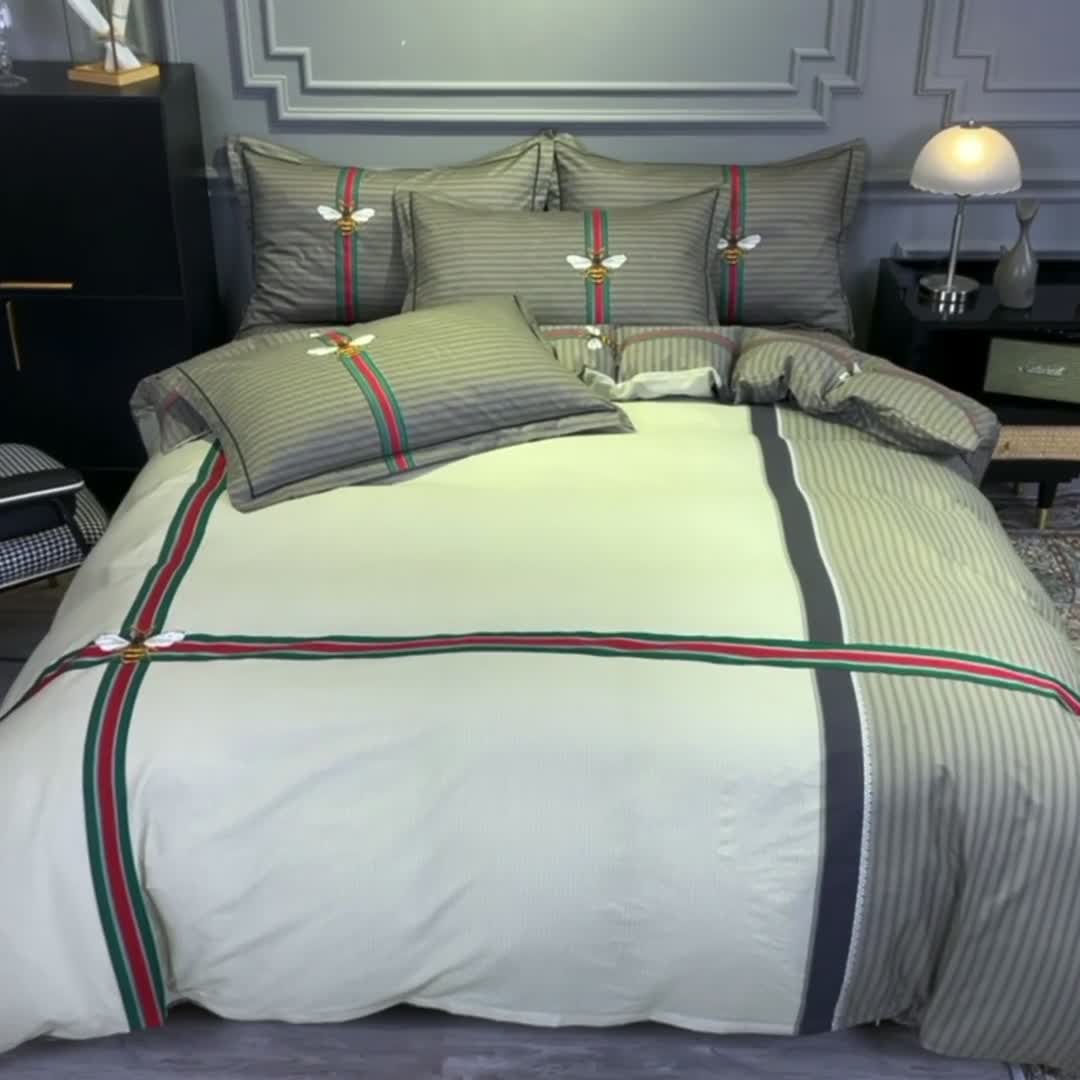 91家纺网 家纺一手货源 找家纺 金爱家 2023新款全棉13372简约条格四件套 极简主义