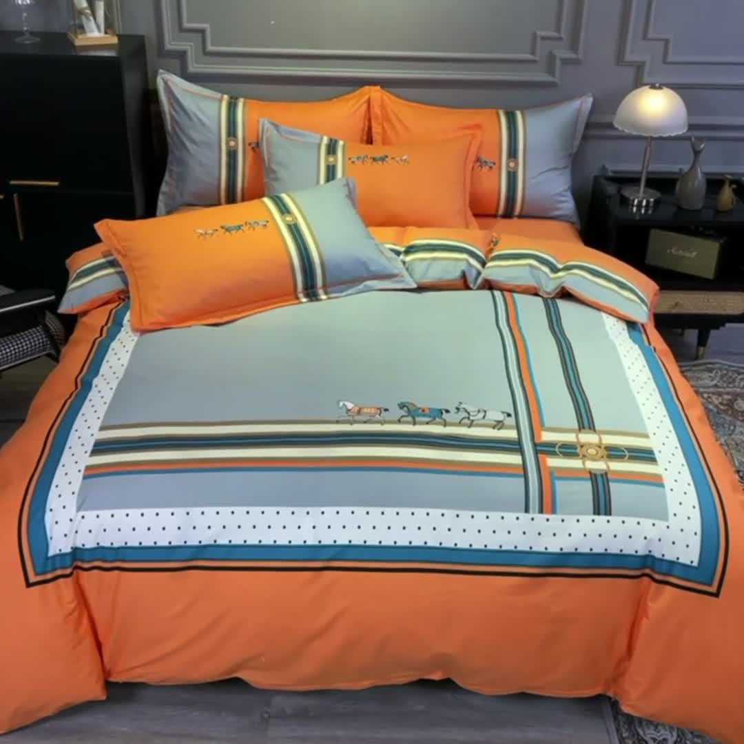 91家纺网 家纺一手货源 找家纺 金爱家 2023新款全棉13372简约条格四件套 拉斐尔