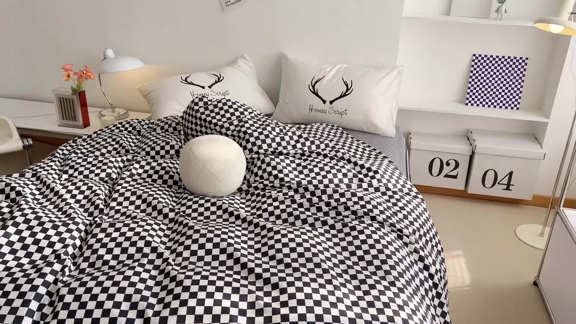 91家纺网 家纺一手货源 找家纺 艾沁 2022新款全棉北欧简约风四件套 见鹿