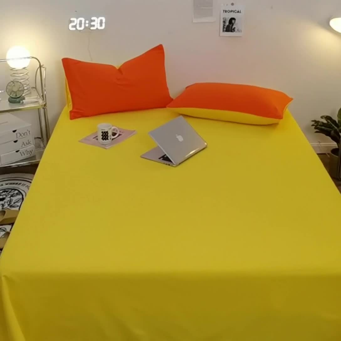 91家纺网 家纺一手货源 找家纺 蓝淋家纺 2022新款亲肤磨毛床单 杏黄