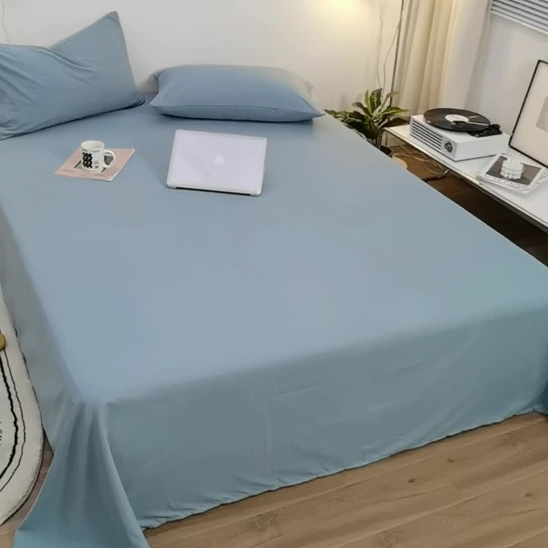 91家纺网 家纺一手货源 找家纺 蓝淋家纺 2022新款亲肤磨毛床单 水绿色
