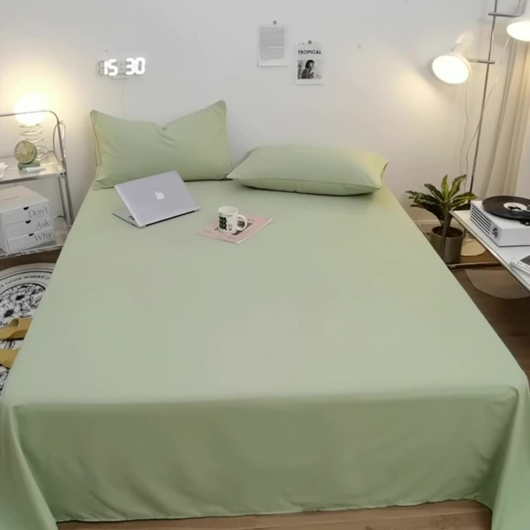 91家纺网 家纺一手货源 找家纺 蓝淋家纺 2022新款亲肤磨毛床单 浅绿色