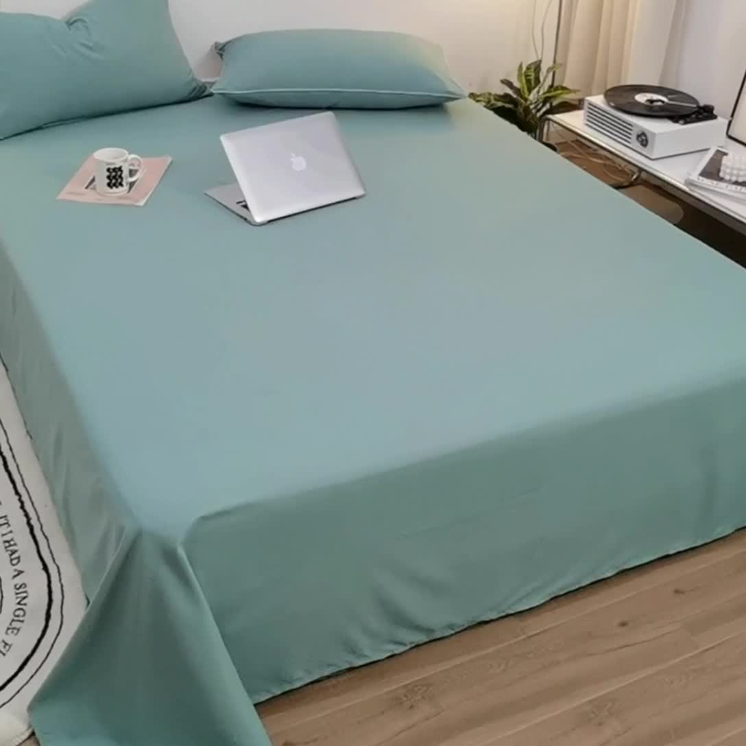 91家纺网 家纺一手货源 找家纺 蓝淋家纺 2022新款亲肤磨毛床单 豆绿色