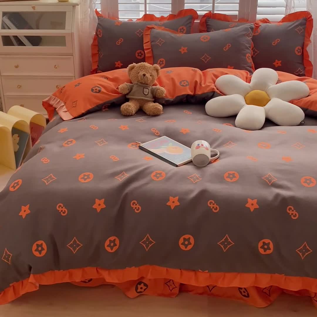 91家纺网 家纺一手货源 找家纺 上尚居 2024新款小清新韩版花边磨毛四件套水洗棉 时尚密码